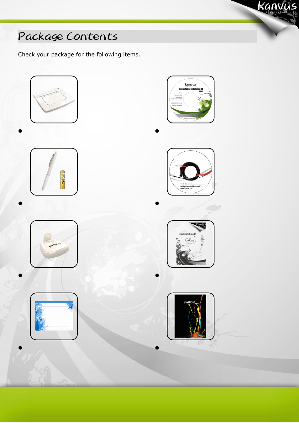 Package contents | KWorld Kanvus Office 54 User Manual | Page 6 / 67
