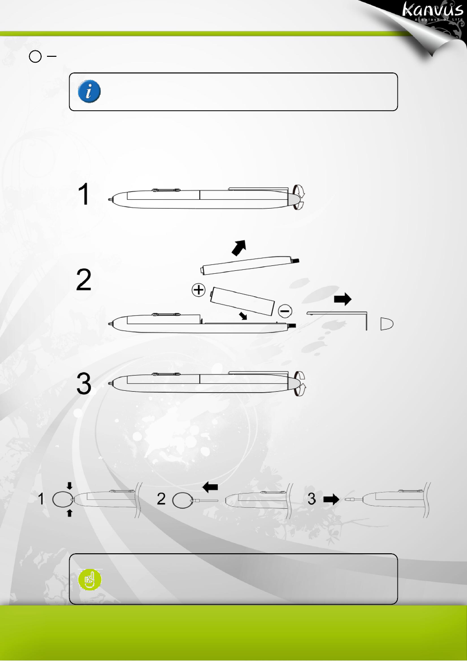 Changing the battery, Changing the pen tip | KWorld Kanvus Life 106 User Manual | Page 10 / 81