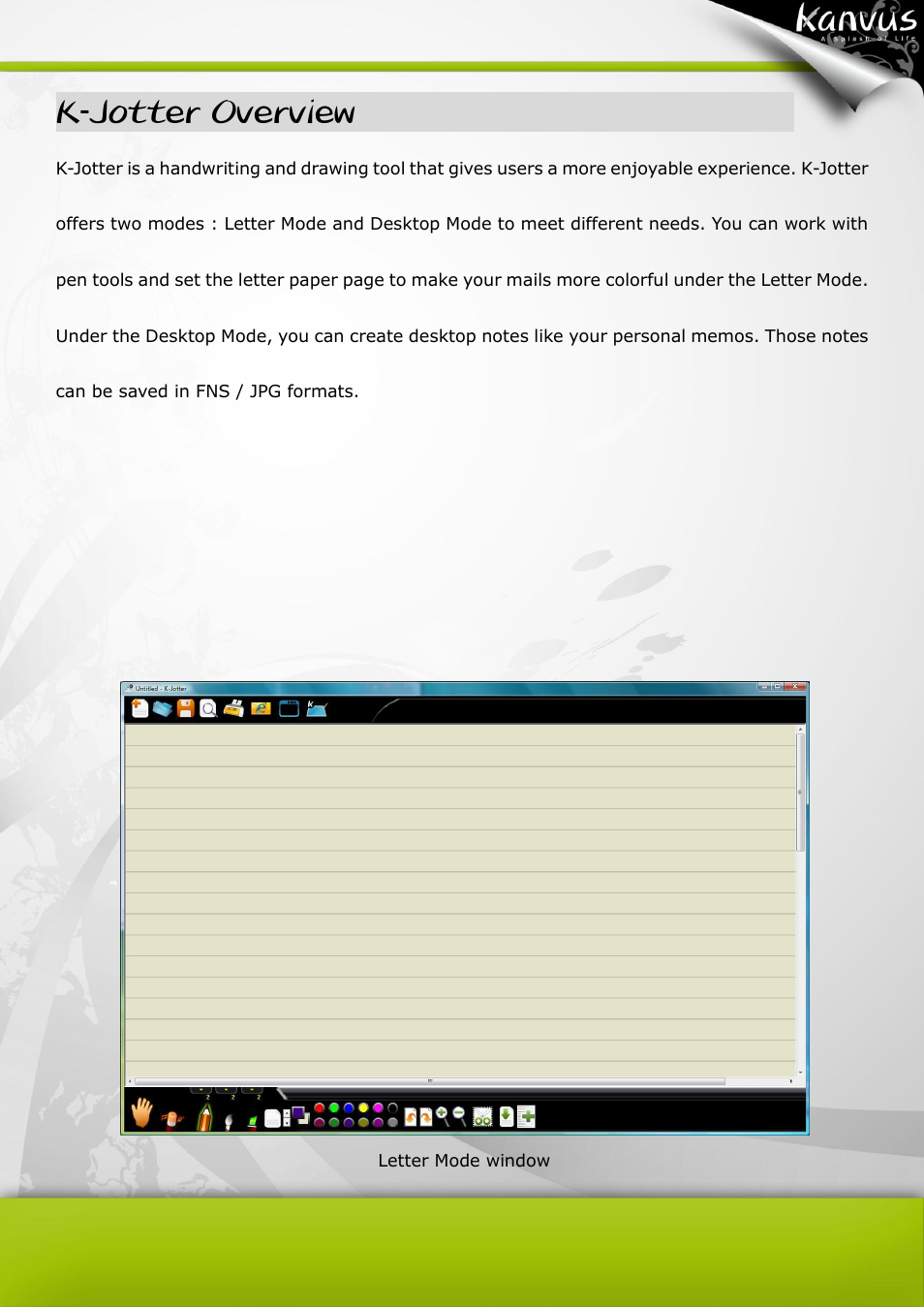 K-jotter overview, Letter mode | KWorld Kanvus Life 106 User Manual | Page 45 / 81