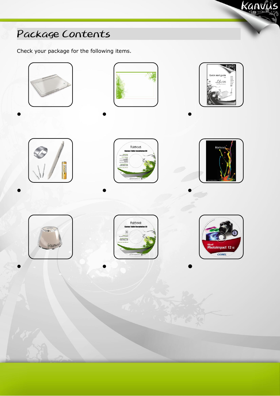 Package contents | KWorld Kanvus Life 106 User Manual | Page 6 / 81