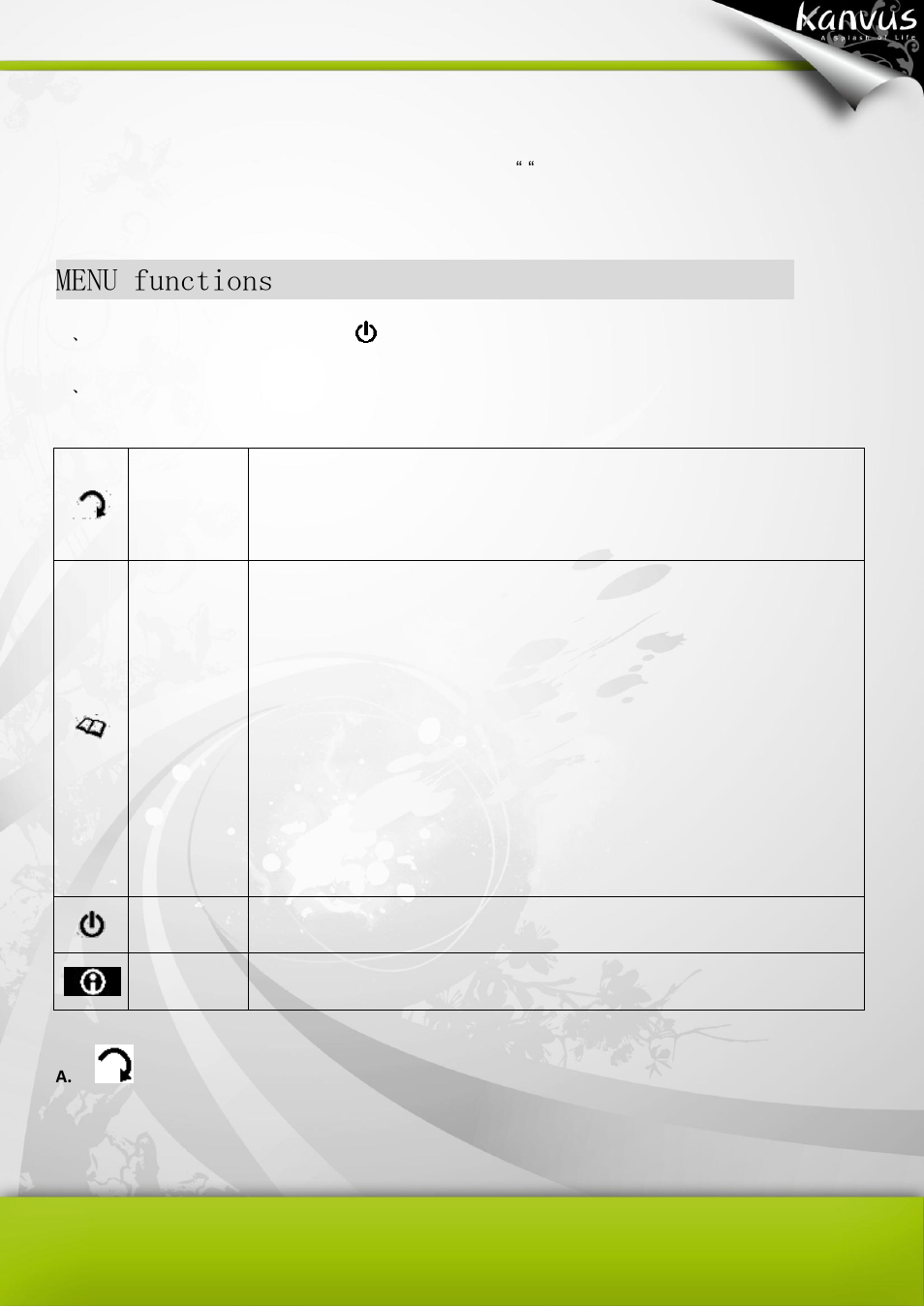 Menu functions | KWorld Kanvus Note A5 User Manual | Page 21 / 167