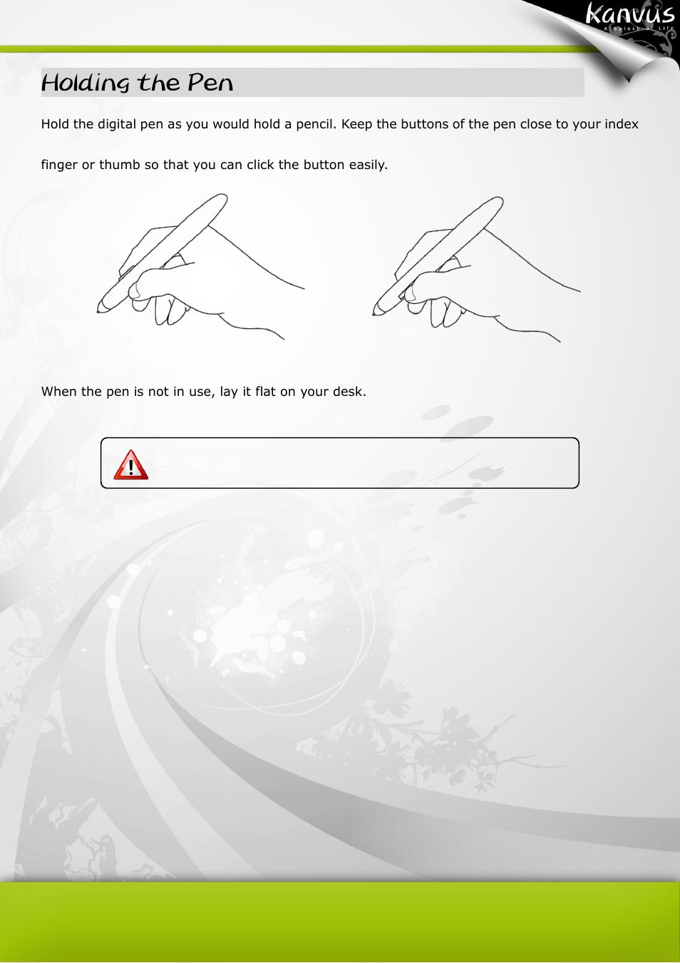 Holding the pen | KWorld Kanvus Office 53 User Manual | Page 38 / 81