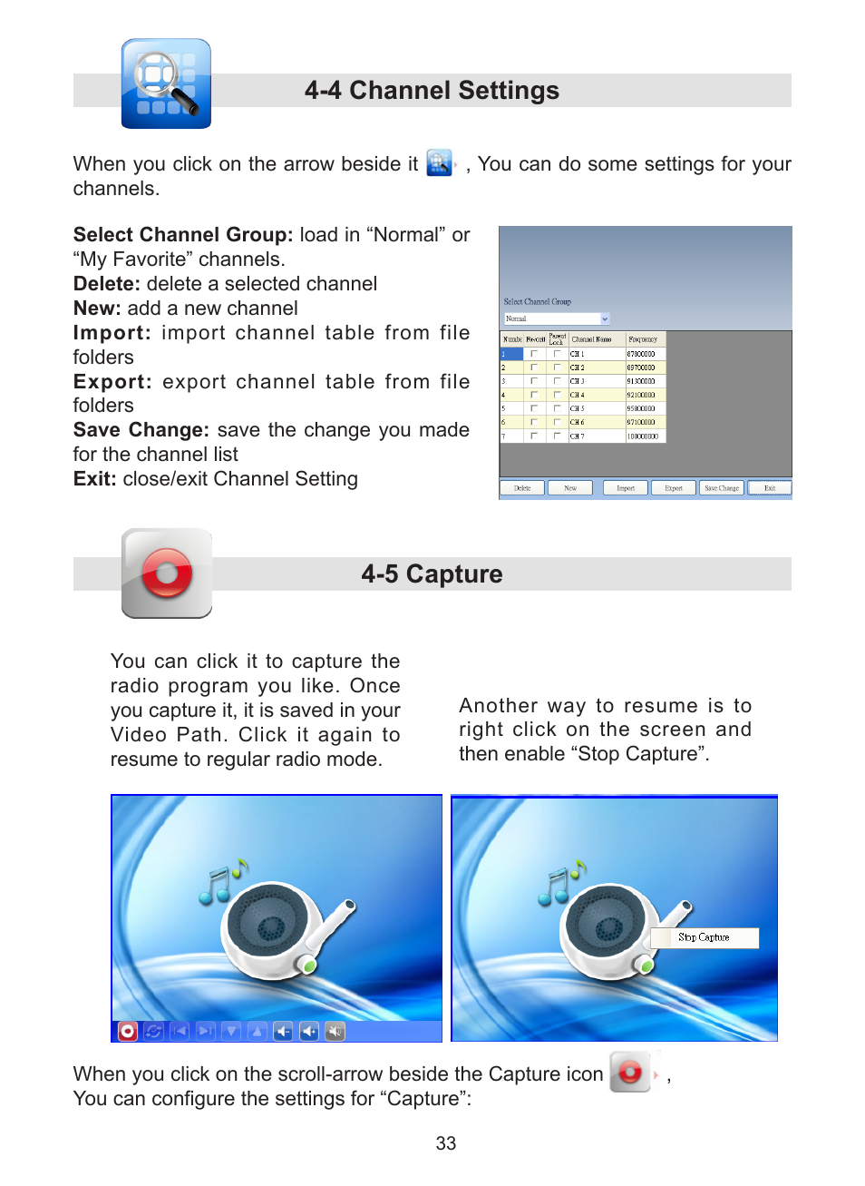 4 channel settings 4-5 capture | KWorld UB383-T User Manual | Page 33 / 49