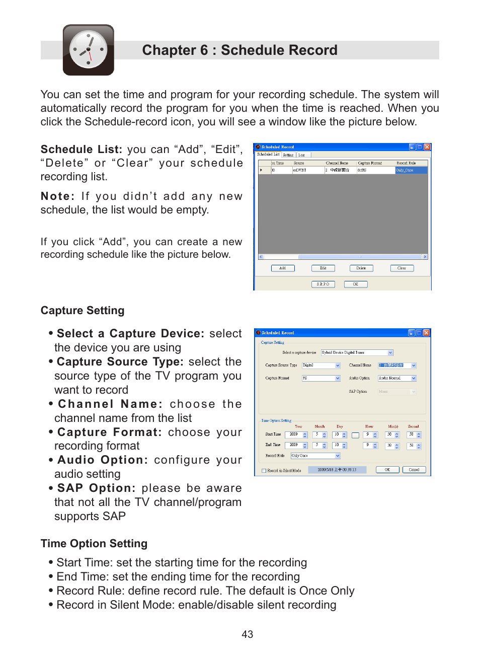 Chapter 6 : schedule record | KWorld UB383-T User Manual | Page 43 / 49