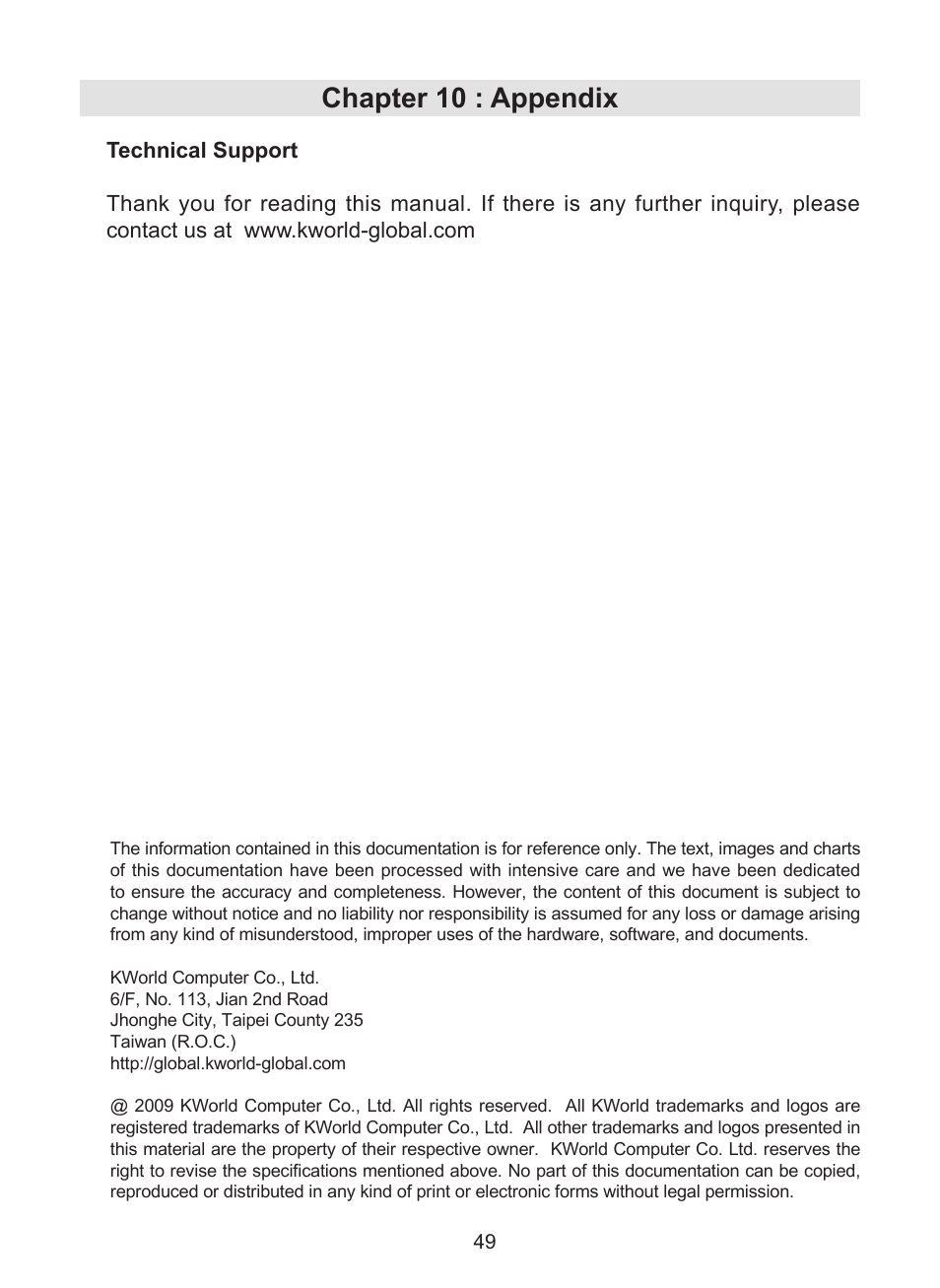 Chapter 10 : appendix | KWorld UB383-T User Manual | Page 49 / 49