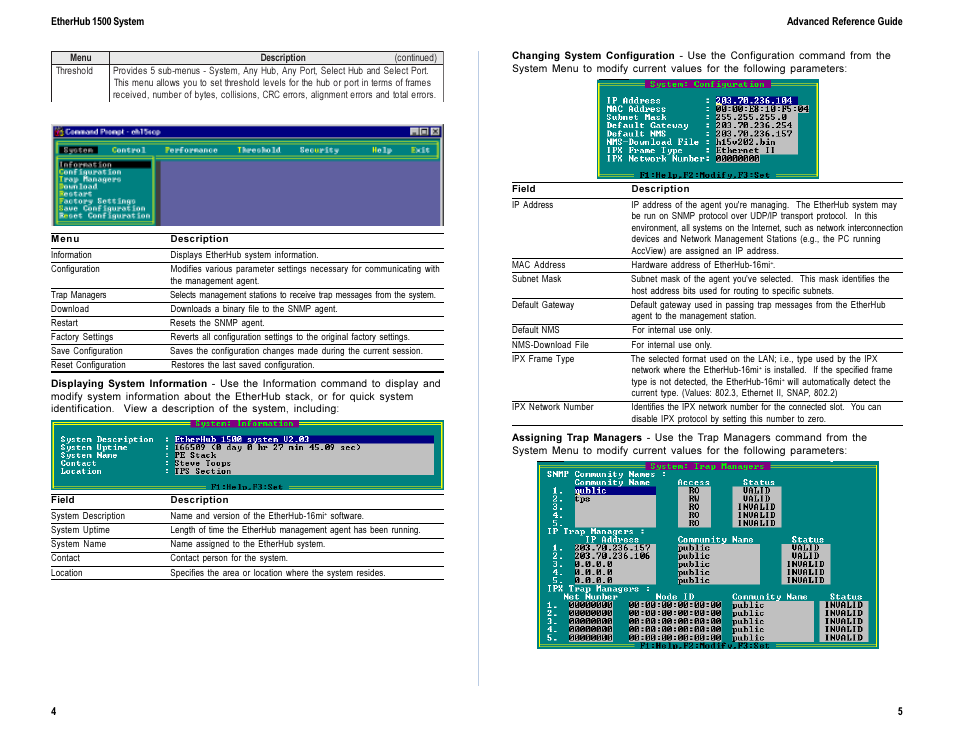 System menu, Displaying system information, Changing system configuration | Assigning trap managers | Accton Technology EtherHub-16mi + User Manual | Page 5 / 9