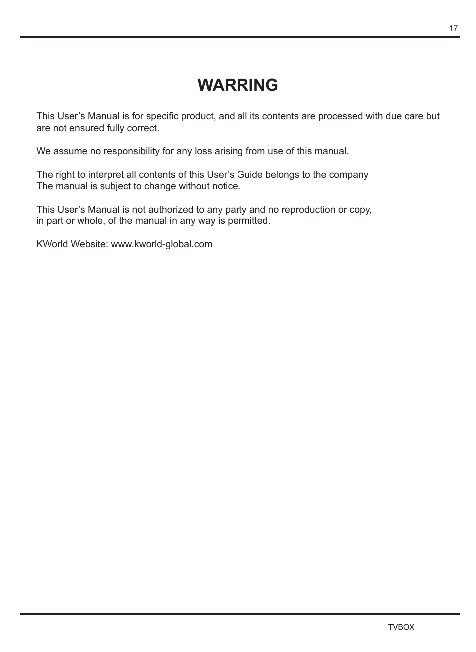 Warring | KWorld SA230 User Manual | Page 17 / 17