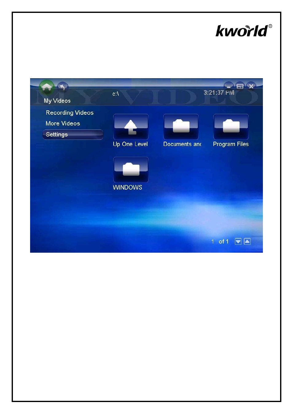 2 more videos, 3 settings, Ideos | Ettings, Chapter 2 : my videos | KWorld HyperMedia Center V2-1 User Manual | Page 15 / 29