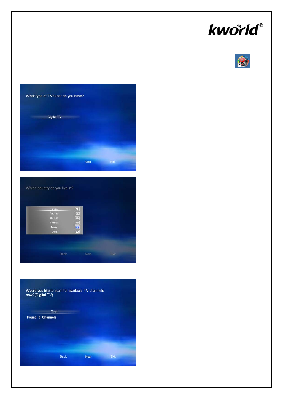 1 setting up your pctv, Etting, Pctv | Lease select your current location and click, To continue | KWorld HyperMedia Center V2-1 User Manual | Page 6 / 29