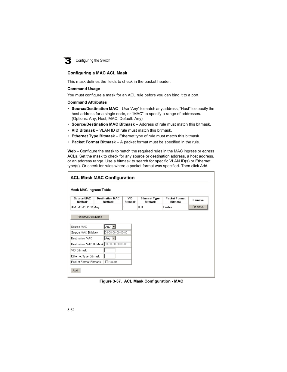 Configuring a mac acl mask, Figure 3-37, Acl mask configuration - mac | Accton Technology ES4512C User Manual | Page 100 / 426