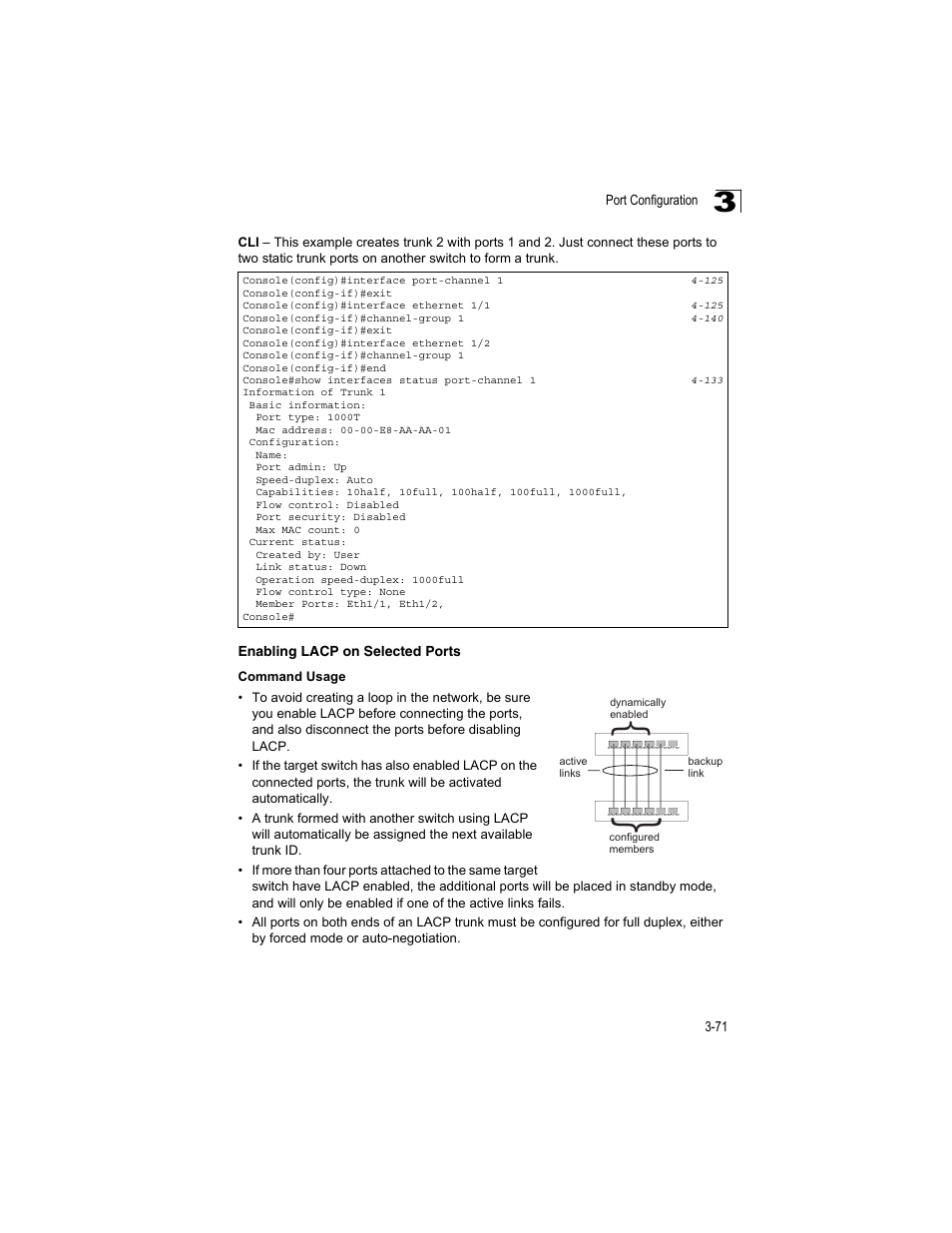 Enabling lacp on selected ports, Nd 3-71) | Accton Technology ES4512C User Manual | Page 109 / 426