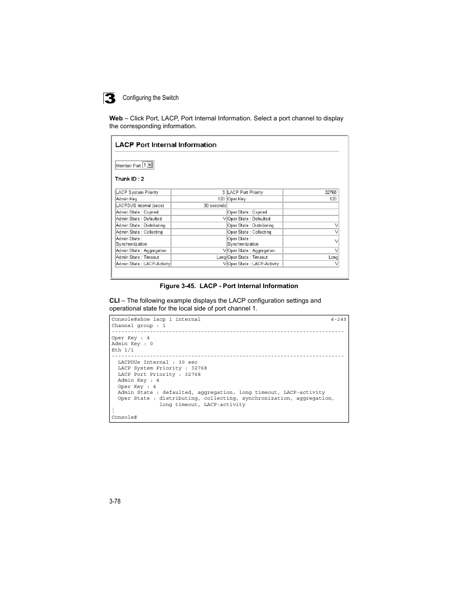 Figure 3-45, Lacp - port internal information | Accton Technology ES4512C User Manual | Page 116 / 426
