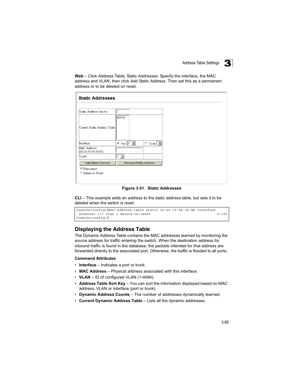 Displaying the address table, Figure 3-51, Static addresses | Accton Technology ES4512C User Manual | Page 127 / 426