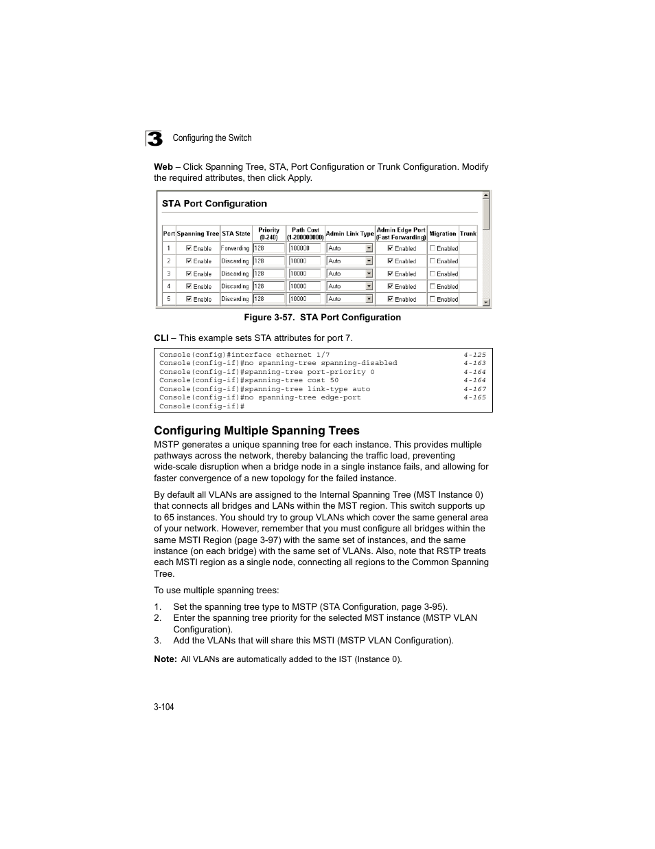 Configuring multiple spanning trees, Figure 3-57, Sta port configuration | Accton Technology ES4512C User Manual | Page 142 / 426
