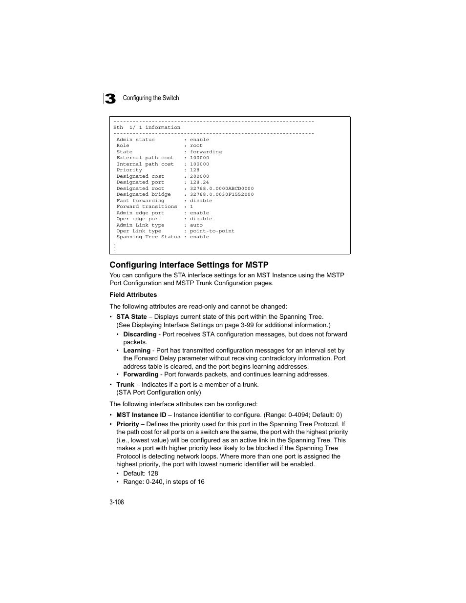 Configuring interface settings for mstp | Accton Technology ES4512C User Manual | Page 146 / 426