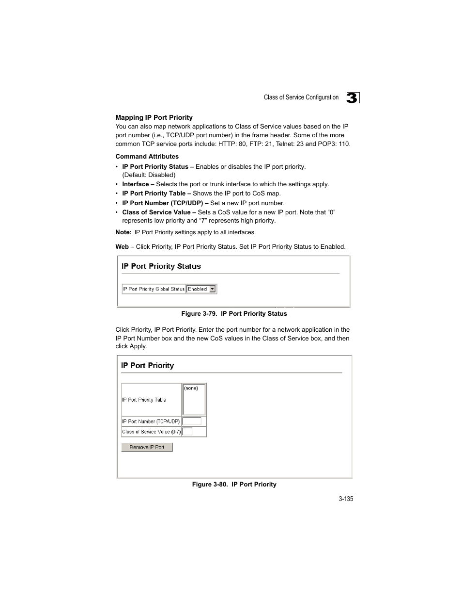 Mapping ip port priority, Figure 3-79, Ip port priority status | Figure 3-80, Ip port priority | Accton Technology ES4512C User Manual | Page 173 / 426