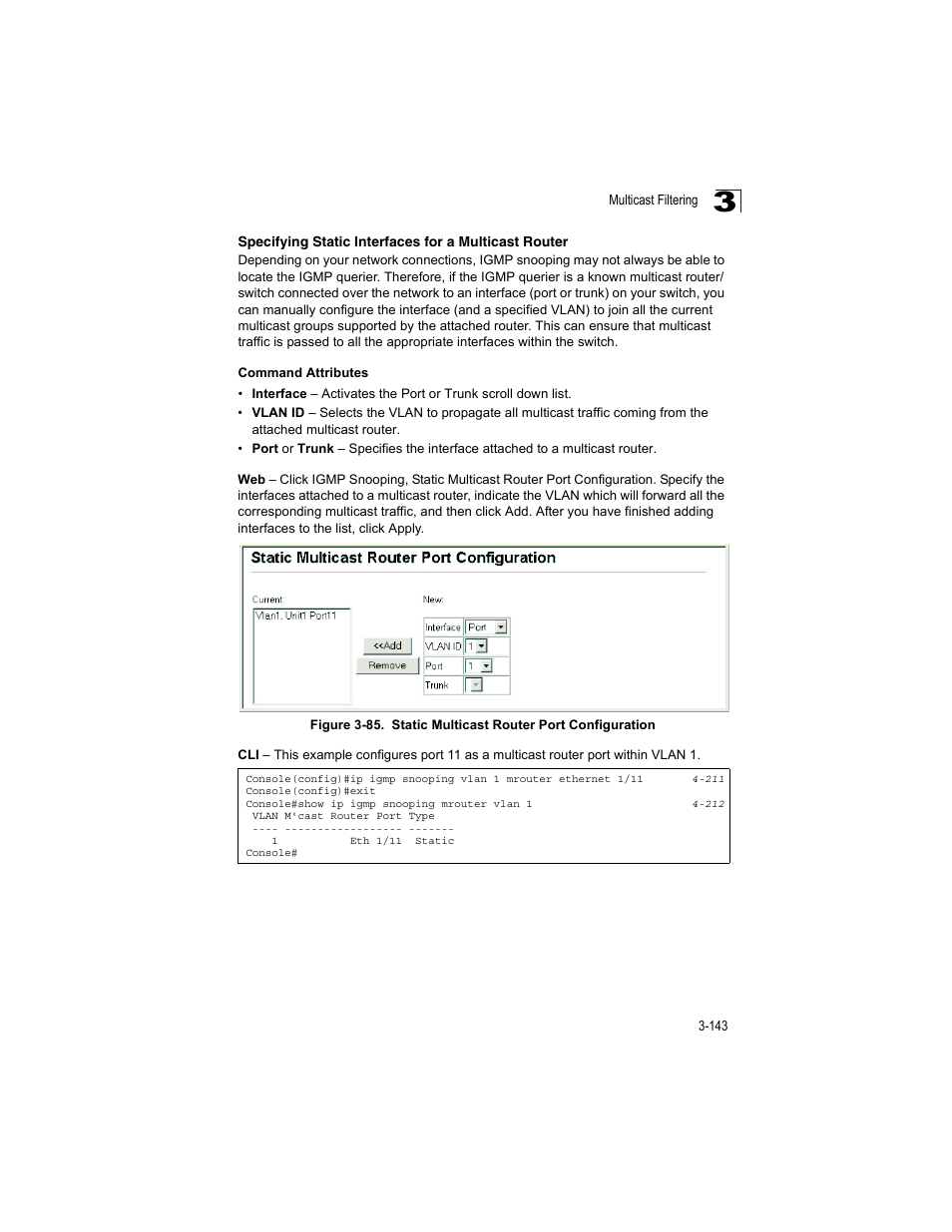 Figure 3-85, Static multicast router port configuration | Accton Technology ES4512C User Manual | Page 181 / 426