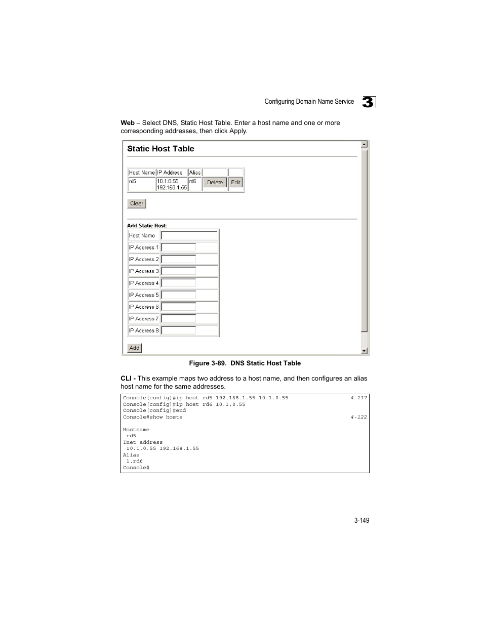 Figure 3-89, Dns static host table | Accton Technology ES4512C User Manual | Page 187 / 426