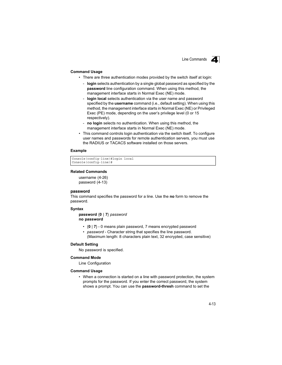 Password, Password 4-13 | Accton Technology ES4512C User Manual | Page 203 / 426