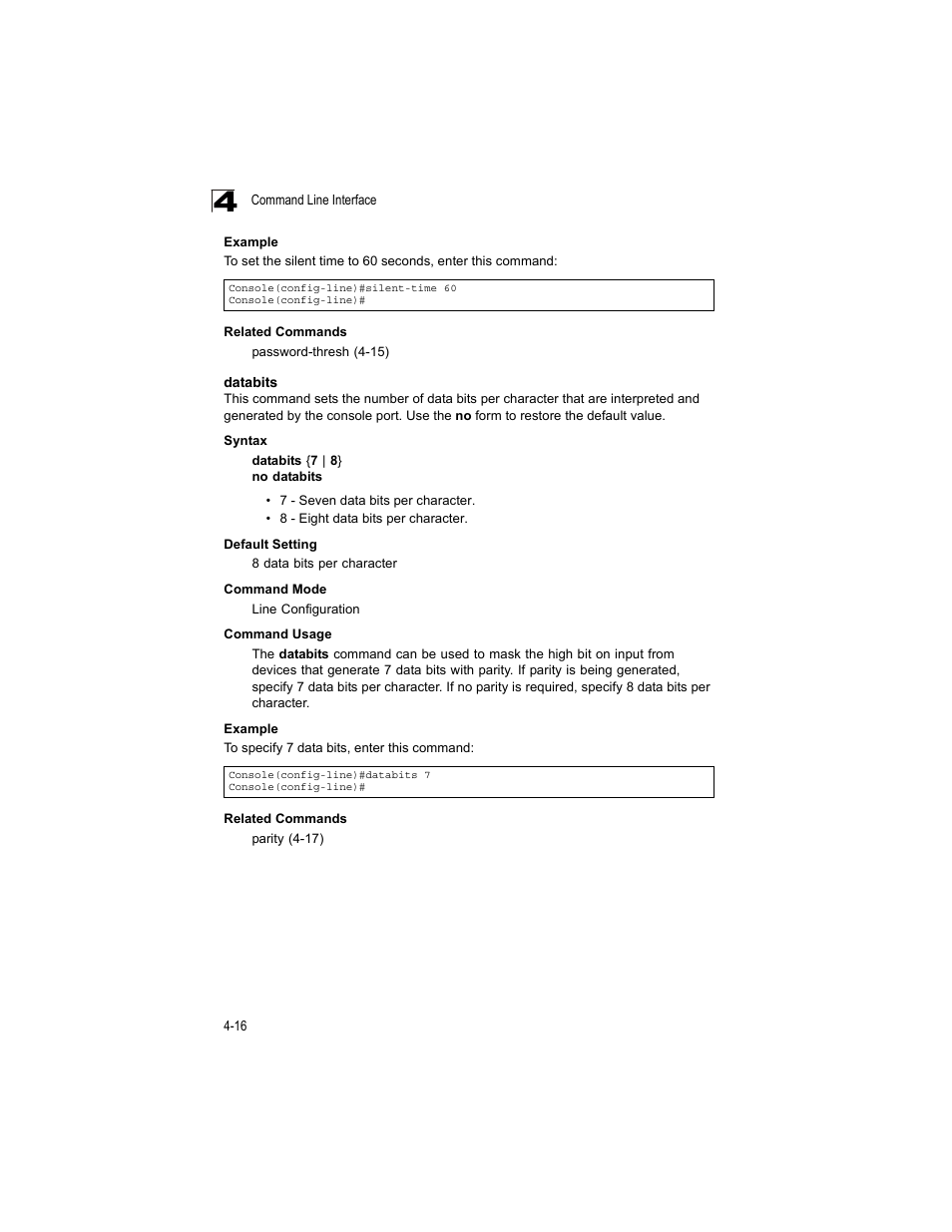Databits, Databits 4-16 | Accton Technology ES4512C User Manual | Page 206 / 426