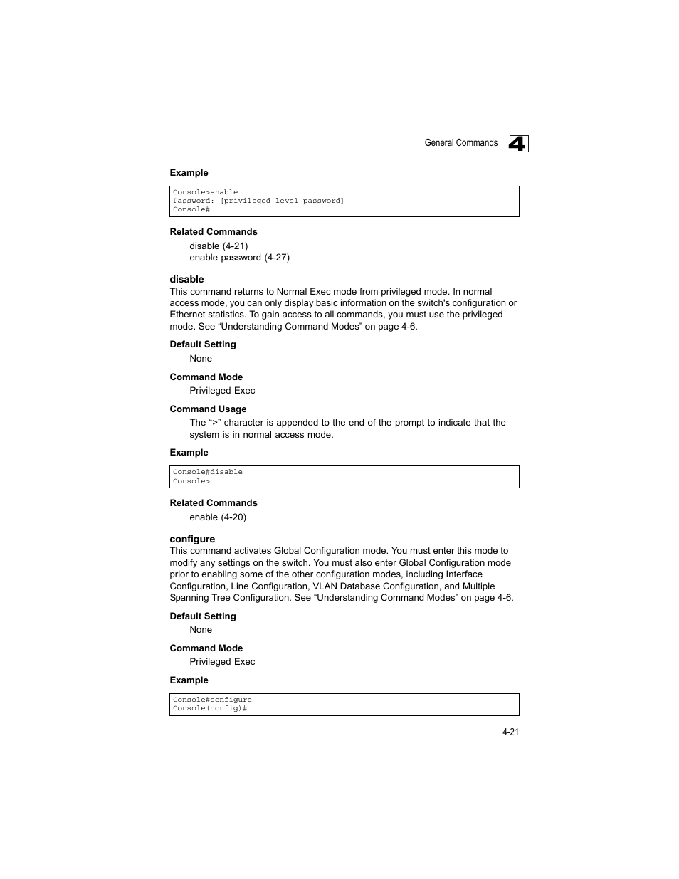 Disable, Configure, Disable 4-21 configure 4-21 | Accton Technology ES4512C User Manual | Page 211 / 426