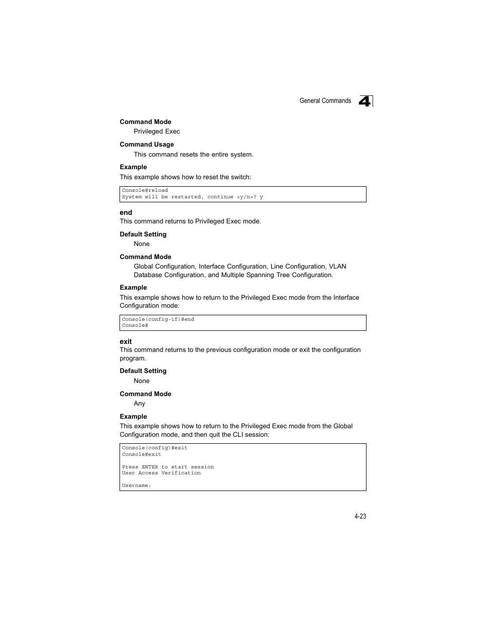 Exit, End 4-23 exit 4-23 | Accton Technology ES4512C User Manual | Page 213 / 426