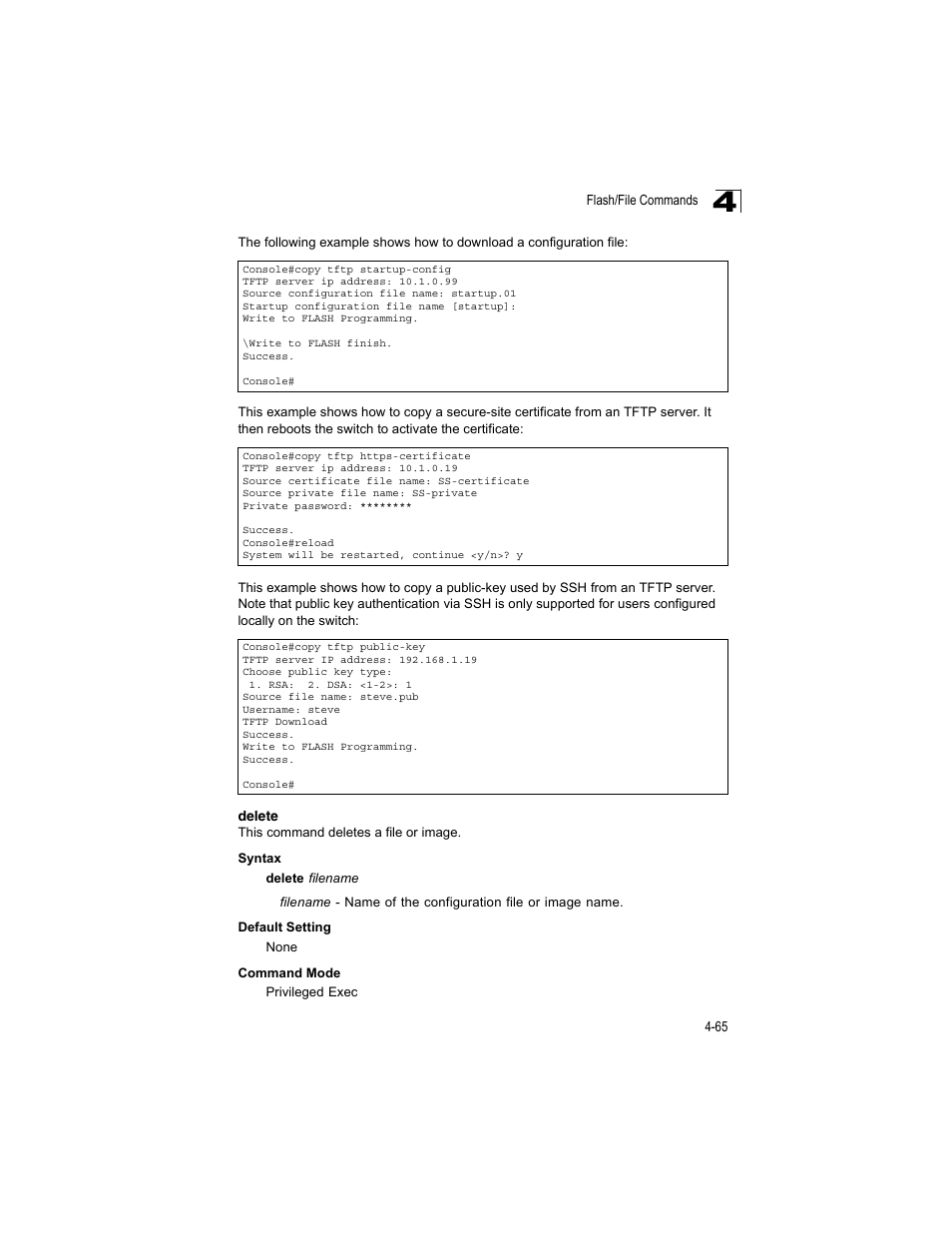 Delete, Delete 4-65 | Accton Technology ES4512C User Manual | Page 255 / 426