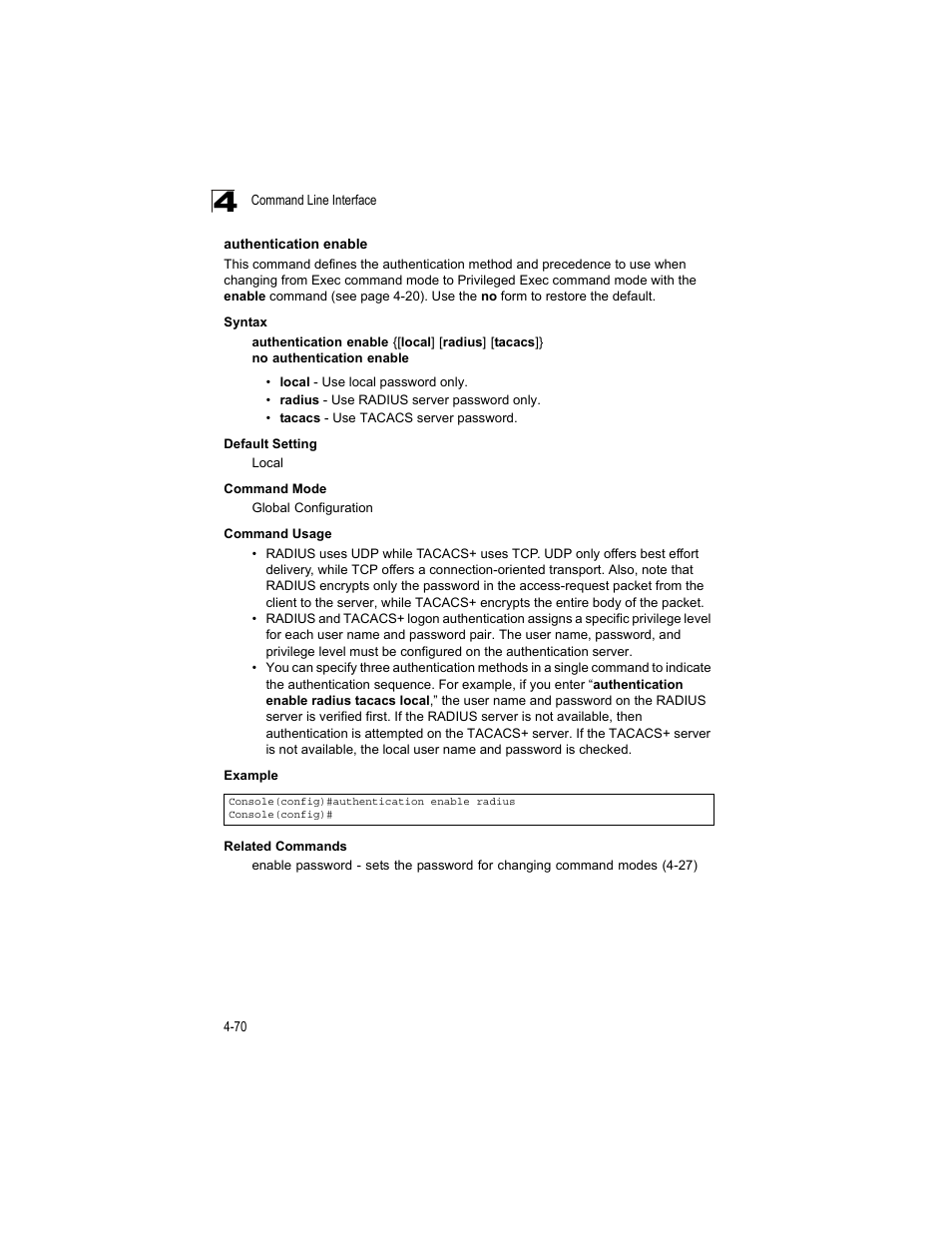 Authentication enable | Accton Technology ES4512C User Manual | Page 260 / 426