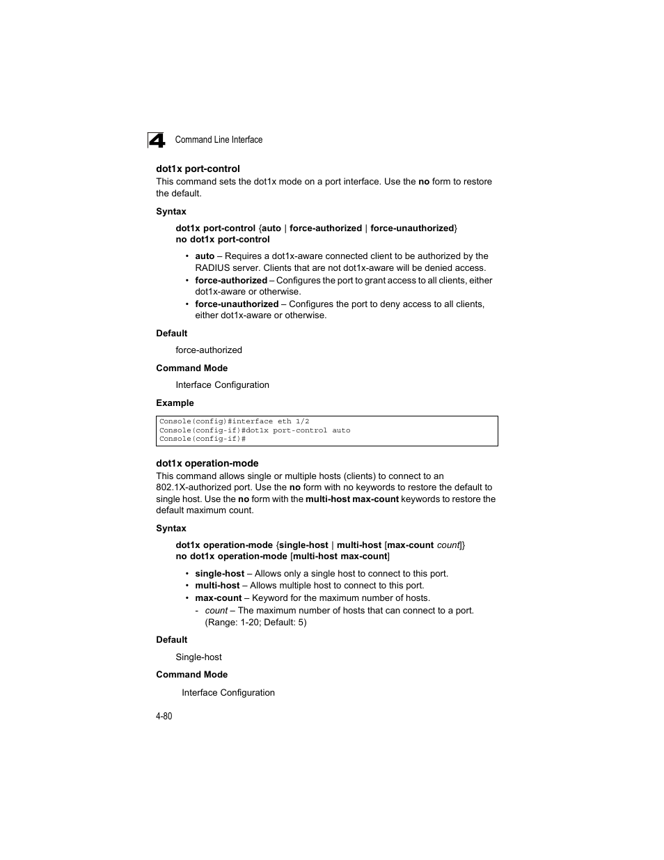 Dot1x port-control, Dot1x operation-mode | Accton Technology ES4512C User Manual | Page 270 / 426