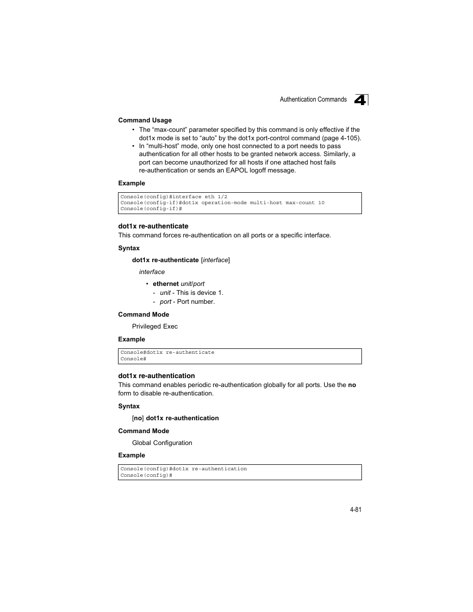 Dot1x re-authenticate, Dot1x re-authentication | Accton Technology ES4512C User Manual | Page 271 / 426