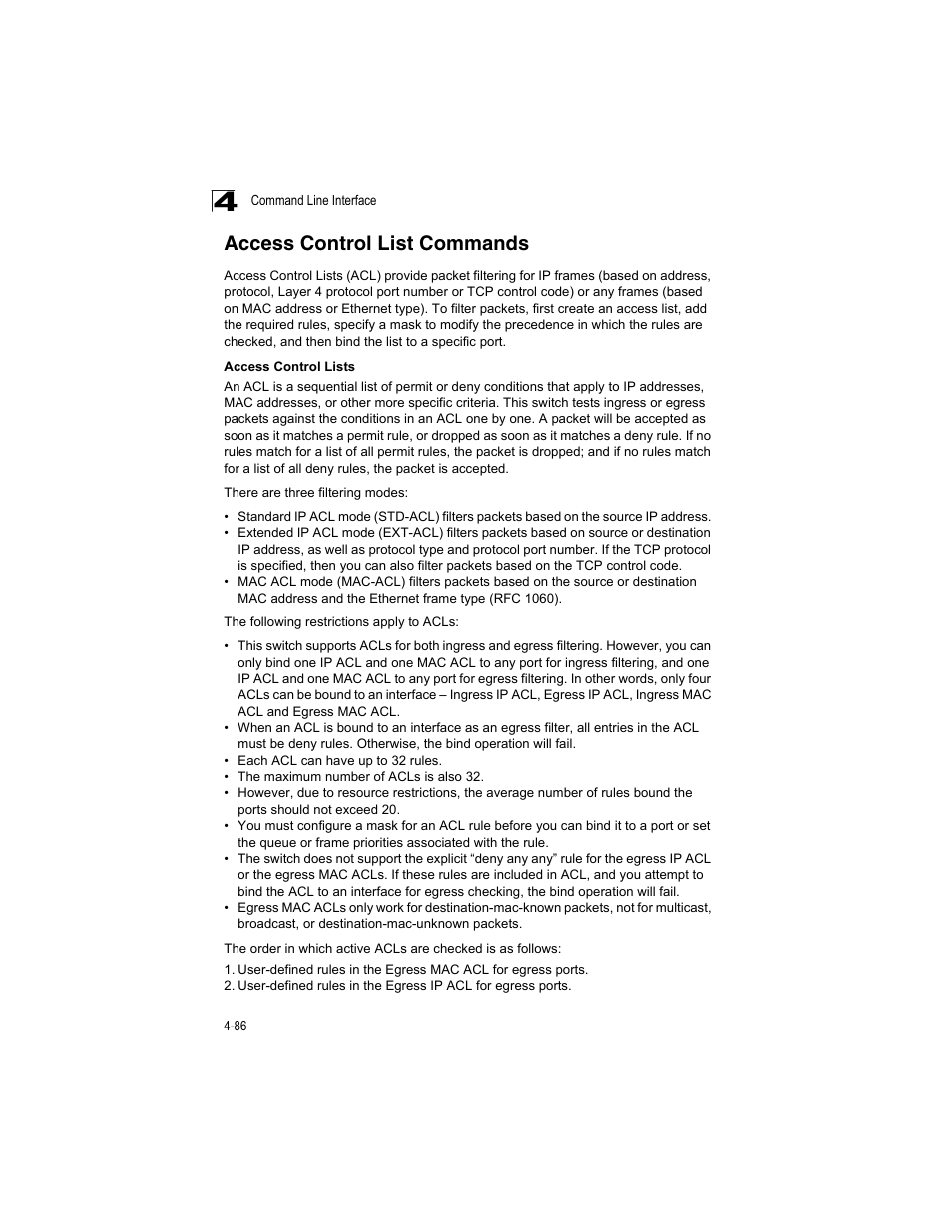 Access control list commands | Accton Technology ES4512C User Manual | Page 276 / 426
