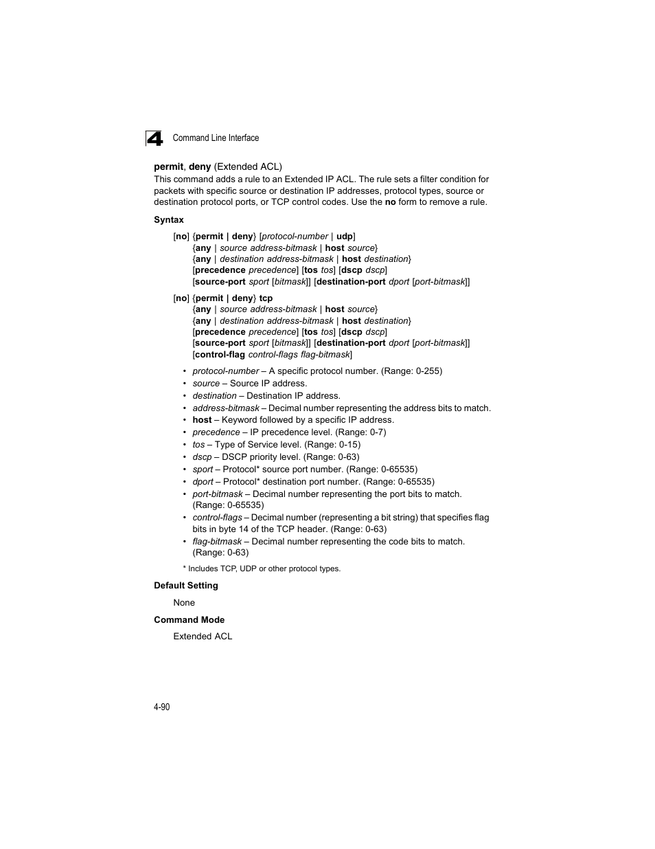Permit, deny (extended acl) | Accton Technology ES4512C User Manual | Page 280 / 426