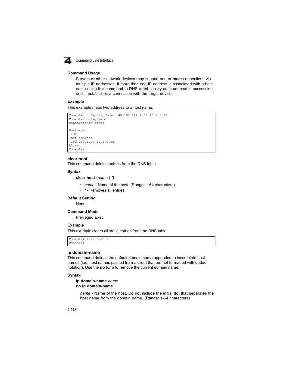 Clear host, Ip domain-name | Accton Technology ES4512C User Manual | Page 308 / 426