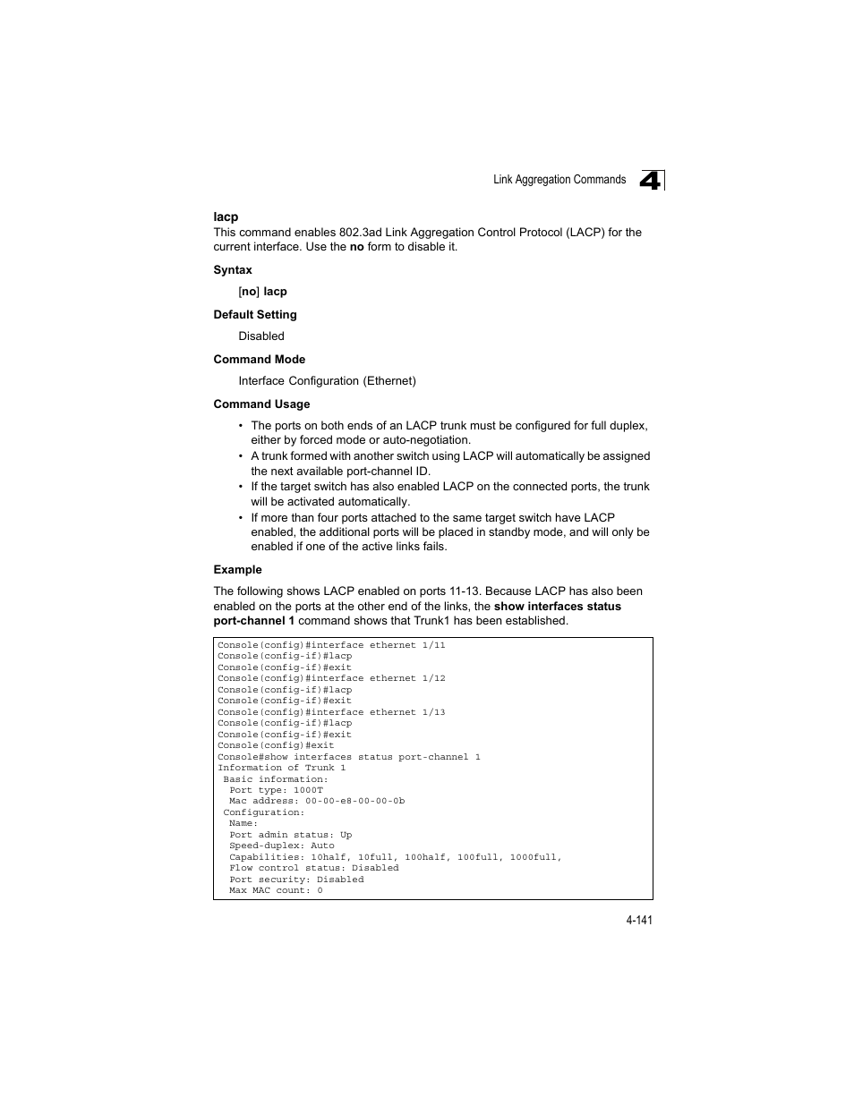 Lacp, Lacp 4-139 | Accton Technology ES4512C User Manual | Page 331 / 426