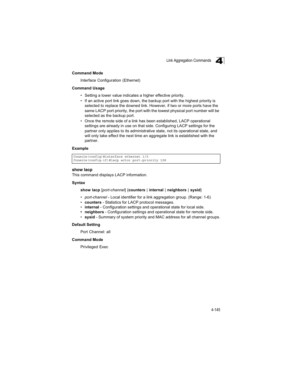 Show lacp | Accton Technology ES4512C User Manual | Page 335 / 426