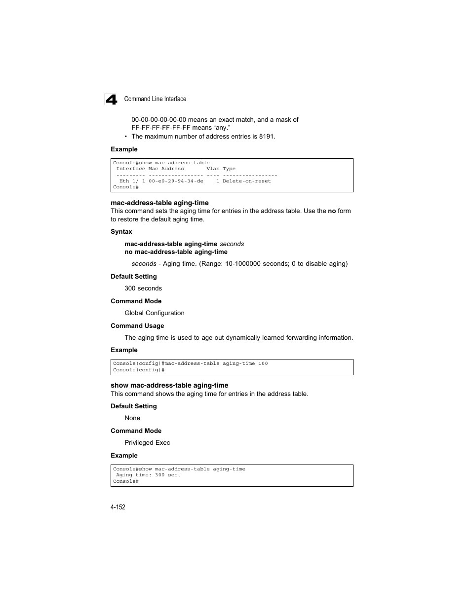 Mac-address-table aging-time, Show mac-address-table aging-time | Accton Technology ES4512C User Manual | Page 342 / 426