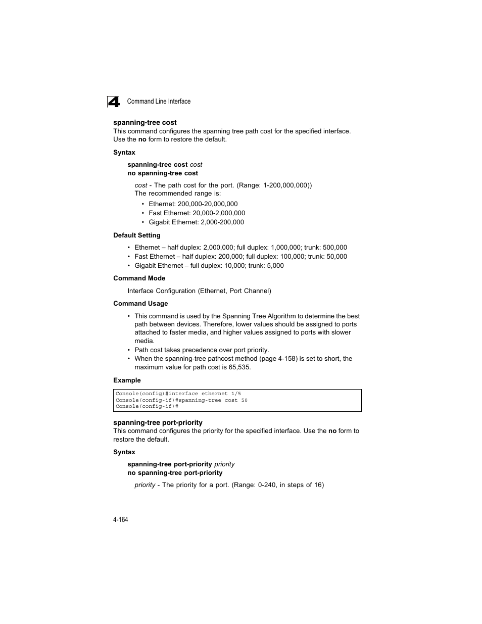 Spanning-tree cost, Spanning-tree port-priority | Accton Technology ES4512C User Manual | Page 354 / 426