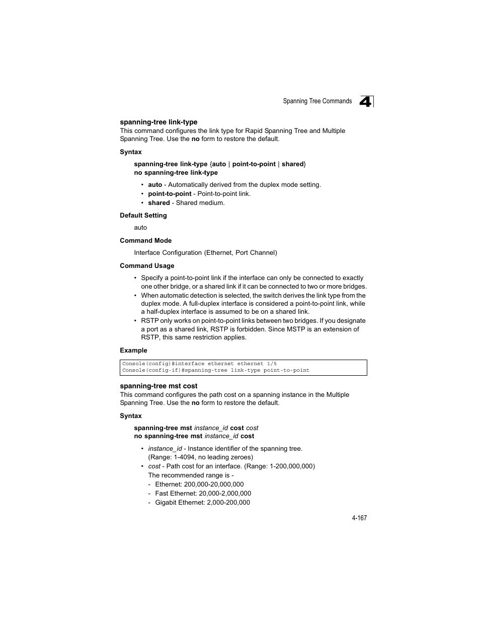 Spanning-tree link-type, Spanning-tree mst cost | Accton Technology ES4512C User Manual | Page 357 / 426