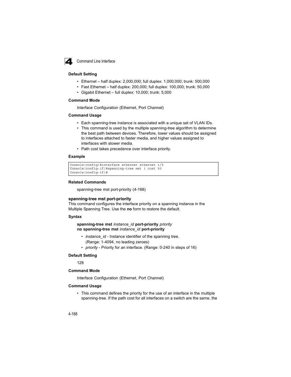 Spanning-tree mst port-priority | Accton Technology ES4512C User Manual | Page 358 / 426