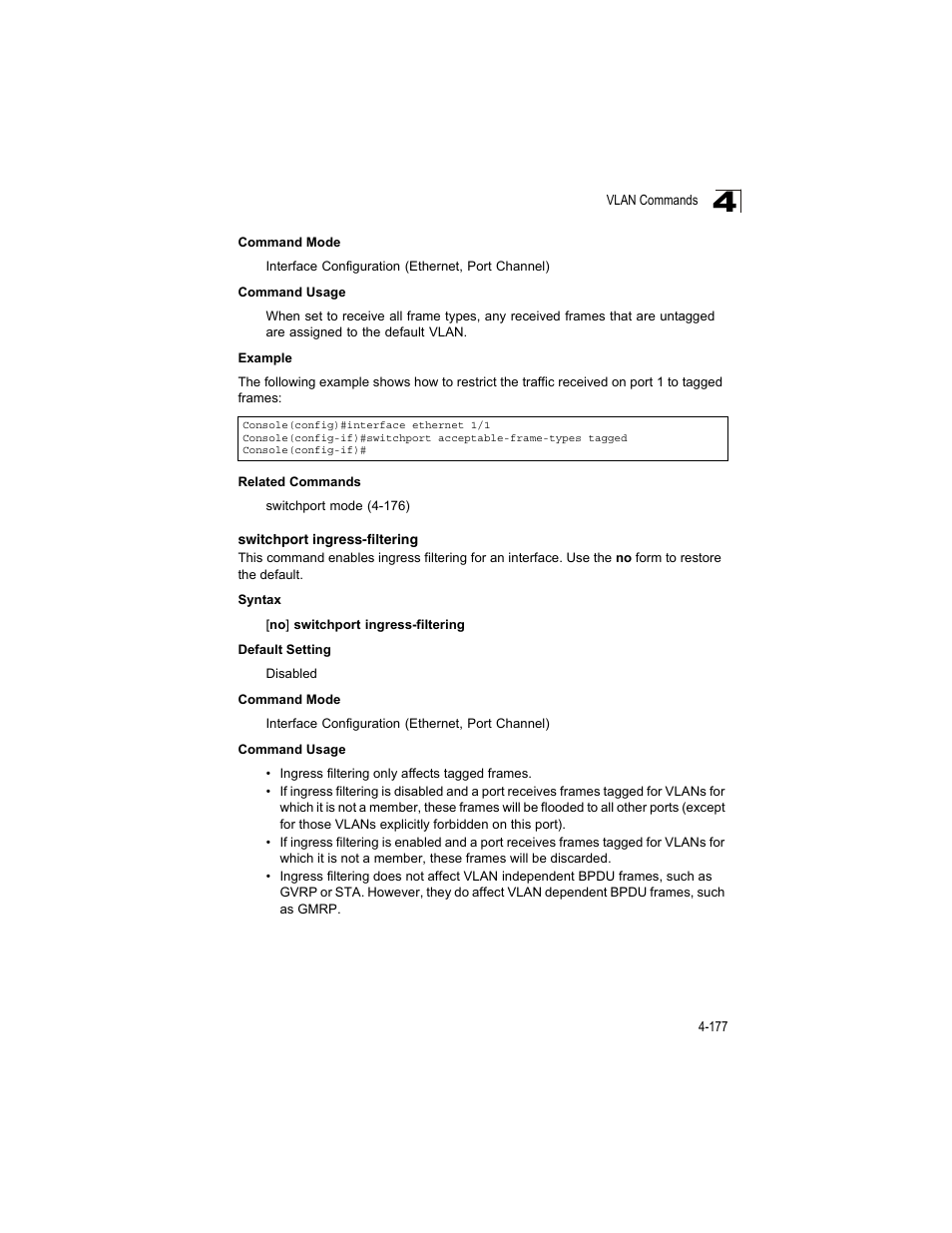 Switchport ingress-filtering | Accton Technology ES4512C User Manual | Page 367 / 426