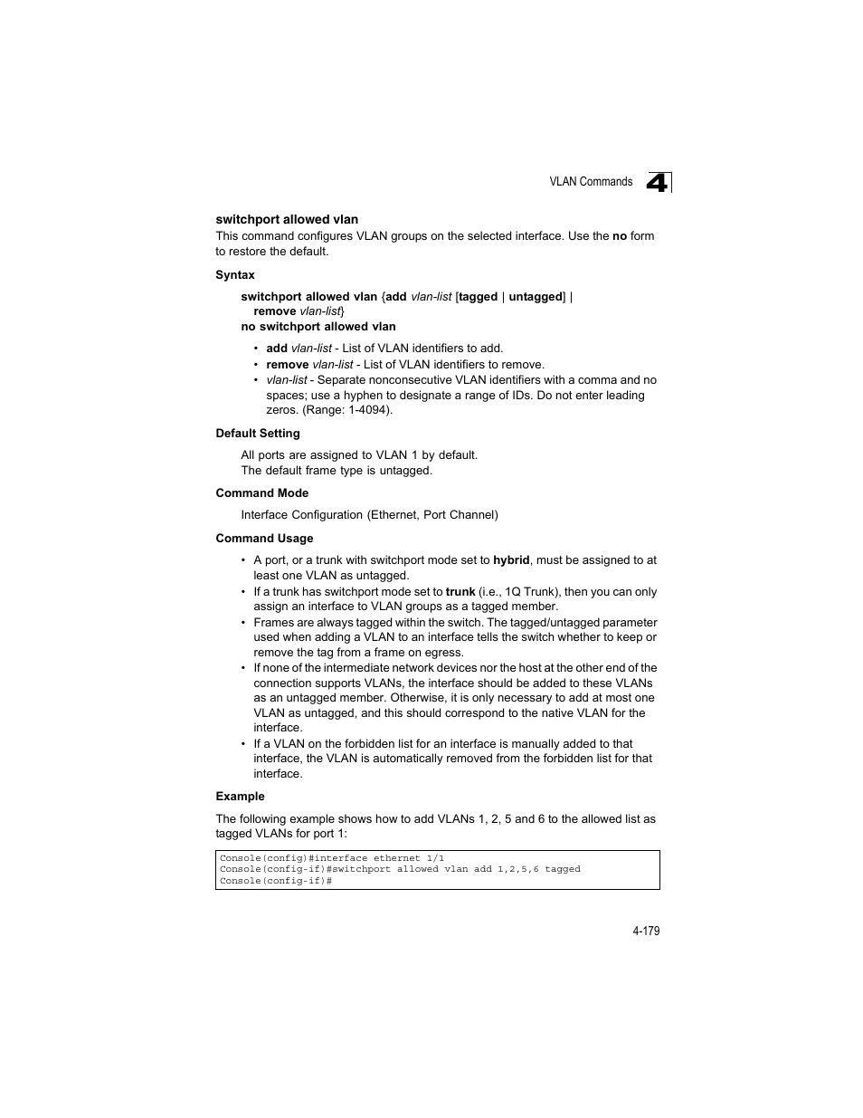 Switchport allowed vlan, Ge 4-179) | Accton Technology ES4512C User Manual | Page 369 / 426