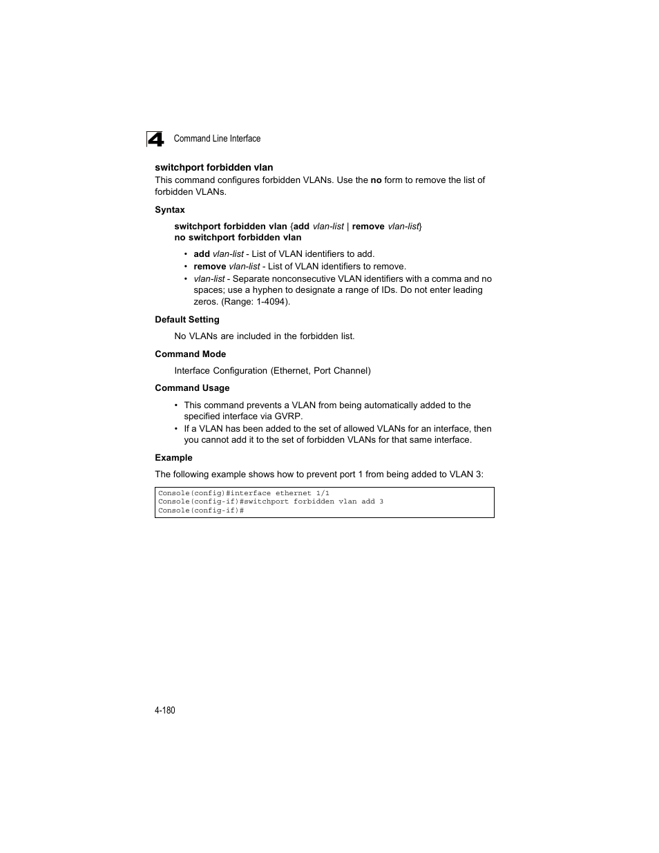 Switchport forbidden vlan, Ge 4-180) | Accton Technology ES4512C User Manual | Page 370 / 426