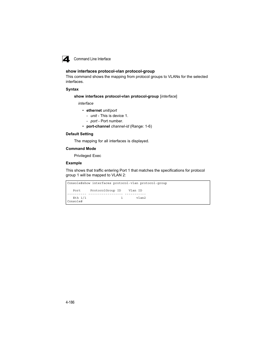 Show interfaces protocol-vlan protocol-group | Accton Technology ES4512C User Manual | Page 376 / 426