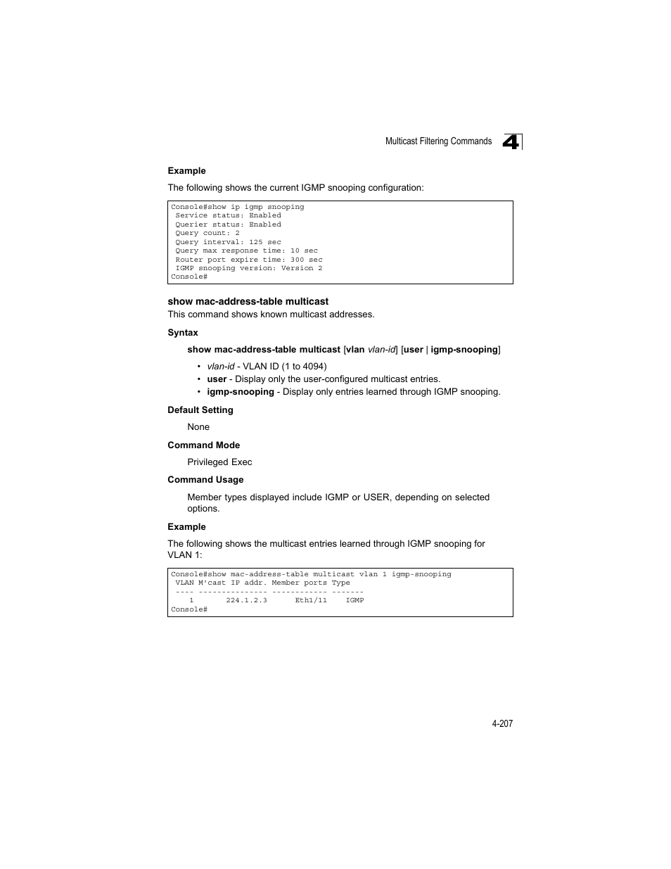 Show mac-address-table multicast | Accton Technology ES4512C User Manual | Page 397 / 426