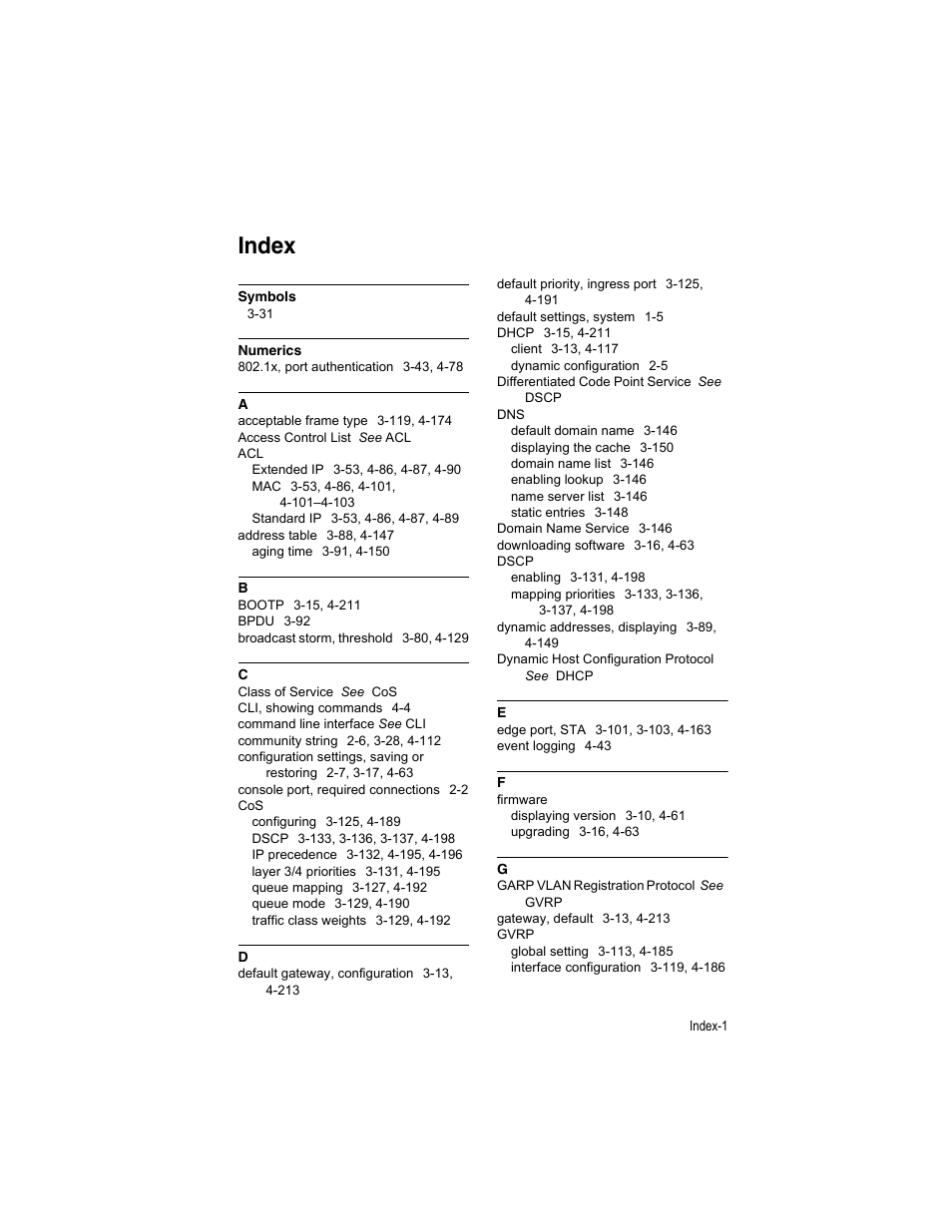 Index | Accton Technology ES4512C User Manual | Page 421 / 426