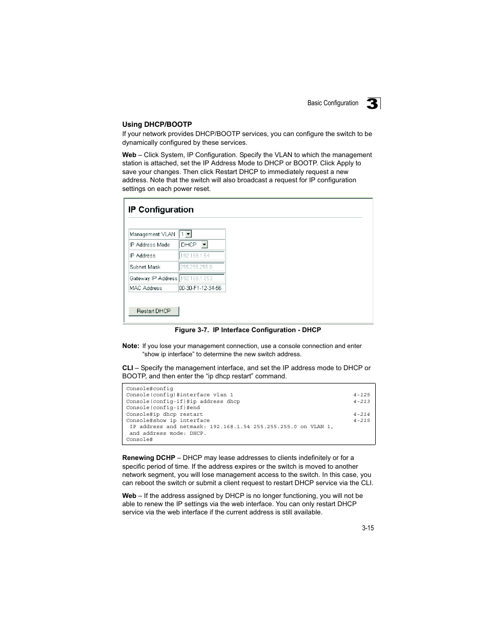 Using dhcp/bootp, Figure 3-7, Ip interface configuration - dhcp | Accton Technology ES4512C User Manual | Page 53 / 426