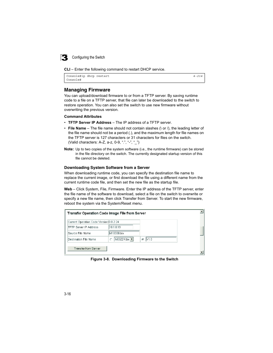 Managing firmware, Downloading system software from a server, Figure 3-8 | Downloading firmware to the switch | Accton Technology ES4512C User Manual | Page 54 / 426