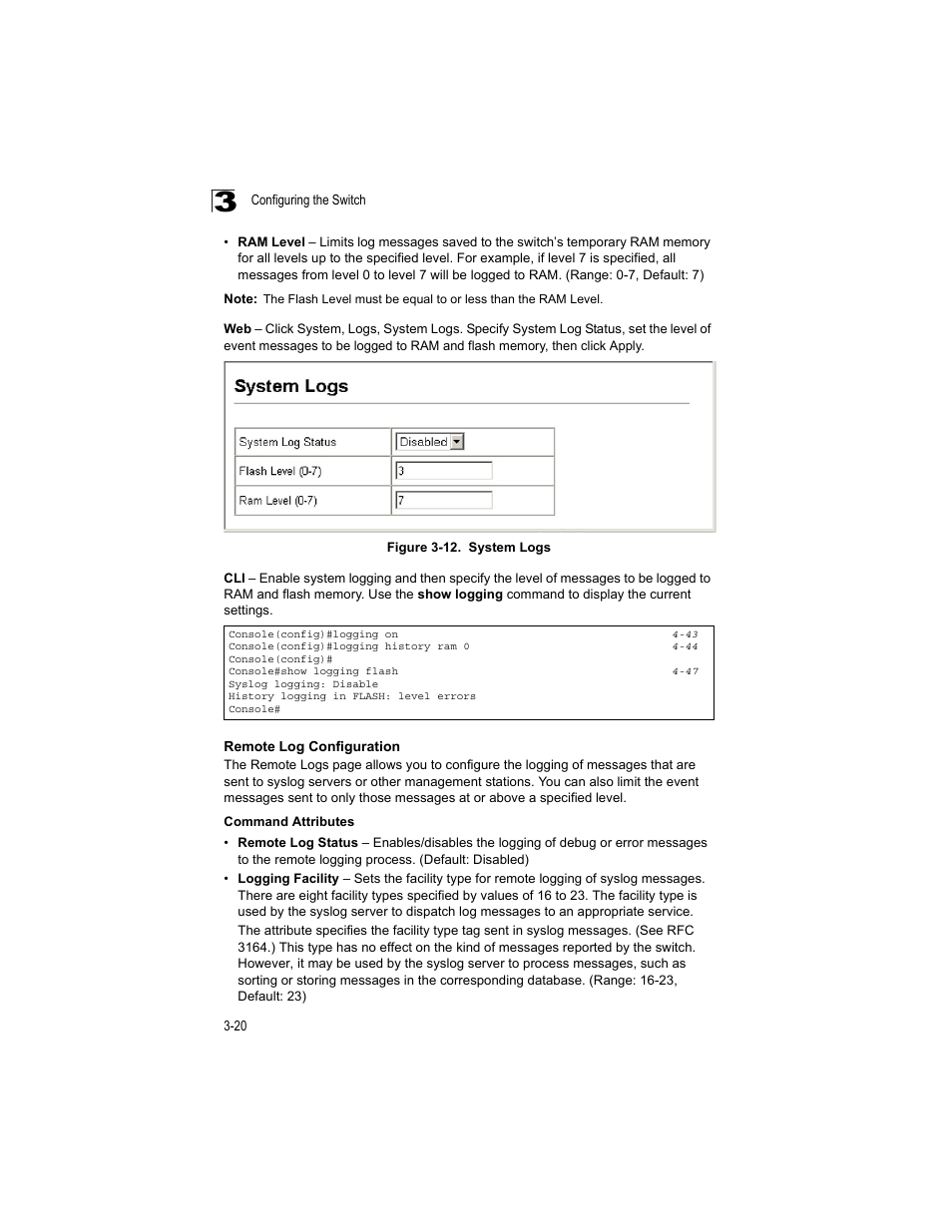 Remote log configuration, Figure 3-12, System logs | Accton Technology ES4512C User Manual | Page 58 / 426