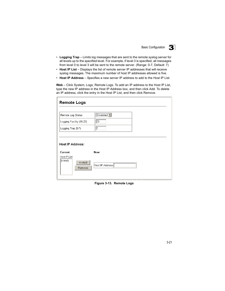 Figure 3-13, Remote logs | Accton Technology ES4512C User Manual | Page 59 / 426