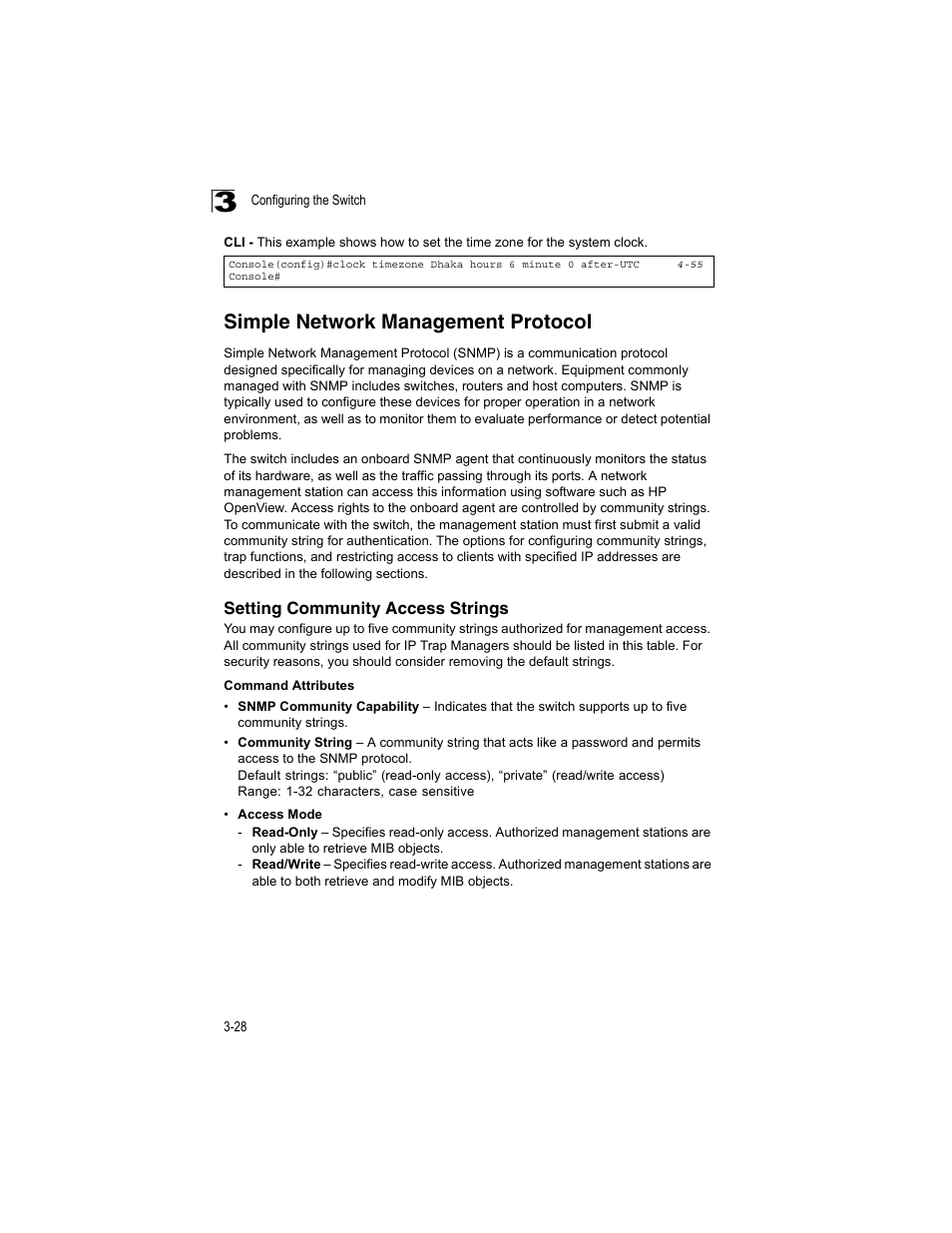 Simple network management protocol, Setting community access strings | Accton Technology ES4512C User Manual | Page 66 / 426